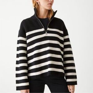 & Other Stories Black and White Striped Half Zip Oversized Sweater Size S